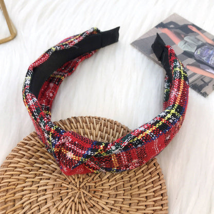 New Christmas series headband for women European and American ethnic style knotted head buckle red fabric plaid headband hair cave women