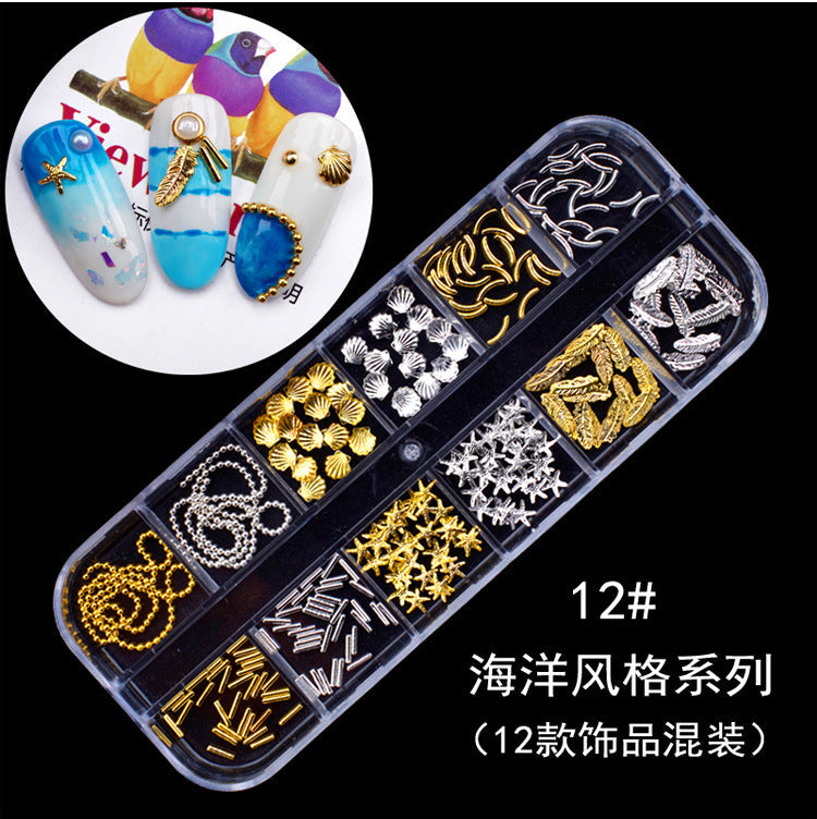 Nail accessories rhinestones flat bottom diamonds hollow rivet nail stickers diamond sequins colored diamonds flat bottom pearl shell pieces Japanese style