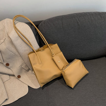 2024 new fashion solid color mother-and-child bag female European and American retro three-piece women's bag simple one-shoulder underarm bag trend 