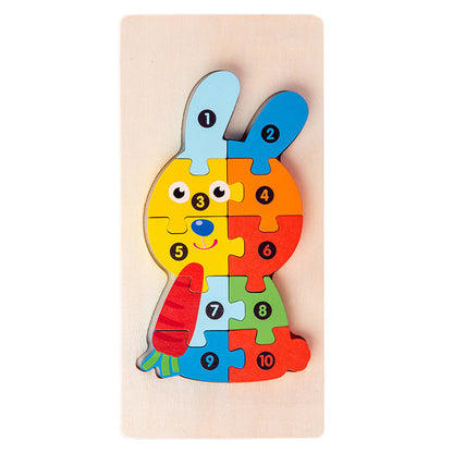 Wooden early education cognitive children's educational toys building blocks animal transportation shape matching 3d three-dimensional puzzle wholesale