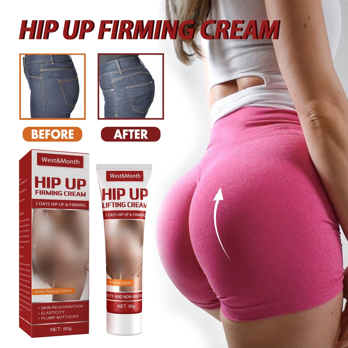 West&amp;Month Butt Lifting Massage Firming Cream Plump and firm to show curves buttocks buttocks moisturizing cream massage 