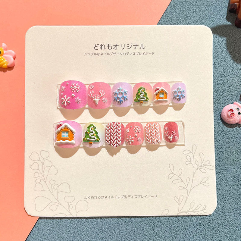 Children's nail stickers girls wear nails self-adhesive nail stickers cartoon cute princess false nail pieces embossed nail pieces