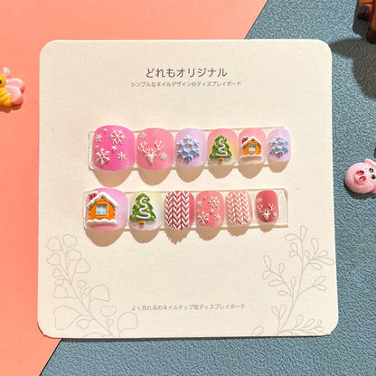 Children's nail stickers girls wear nails self-adhesive nail stickers cartoon cute princess false nail pieces embossed nail pieces