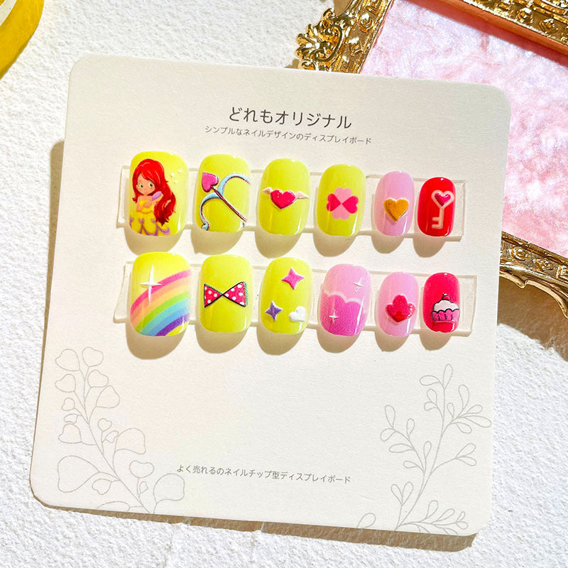 Children's nail stickers girls wear nails self-adhesive nail stickers cartoon cute princess false nail pieces embossed nail pieces