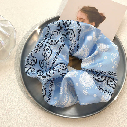 Large intestine hair band hair rope girl European and American simple hair flower imitation silk printing cashew pattern ponytail fat intestine hair band