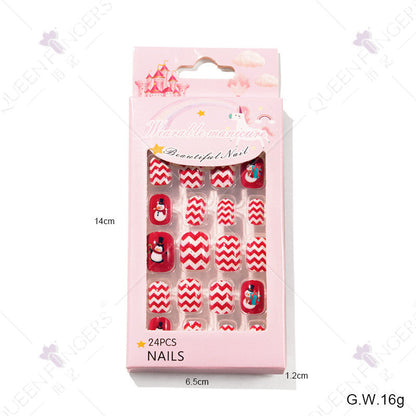 Christmas children's nail tips short wearable nail tips finished cute nail art children's nail art fake nail tips