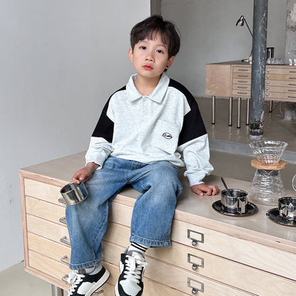 Mikoshi children's clothing boys jeans light blue spring and autumn style 2024 new style medium and large children's trousers autumn clothing trend