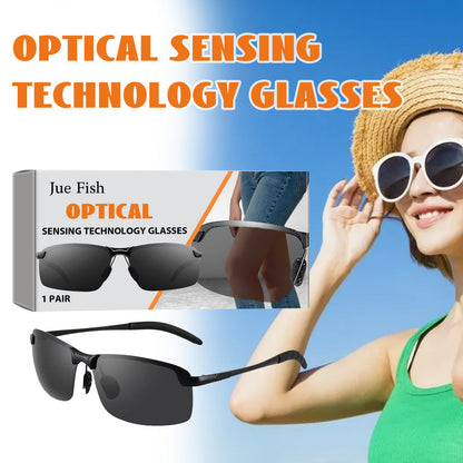 Jue-Fish Optical Sensing Technology Glasses Indoor and Outdoor Universal Anti-UV Glasses Clear Vision Non-Slip 