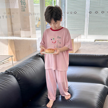 Amo Beibei children's summer modal cartoon home clothes suit boys and girls baby comfortable pajamas two-piece set