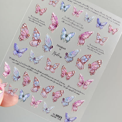 Nail stickers embossed thin and tough peach flower butterfly decals with adhesive backing three-dimensional texture dark style nail patch accessories