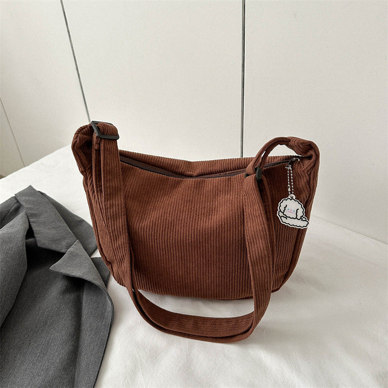 2024 new Japanese corduroy large capacity dumpling bag simple fashion school bag hand-held shoulder messenger bag women's bag 