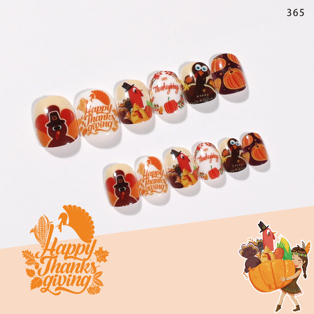 Children's wear nails cute Thanksgiving maple leaf turkey funny children's nails fake nails finished nails