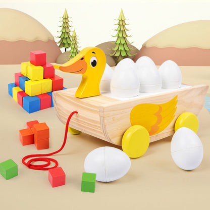 Children's wooden duck trailer educational color matching building blocks building toys early childhood education kindergarten interactive game