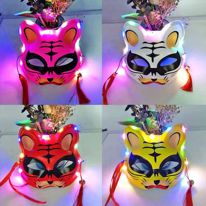 Douyin same style male and female half cat face luminous mask Japanese style fox anime cosplay masquerade