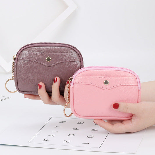 Korean women's coin purse shell small wallet simple card holder soft leather key bag mini handbag zipper coin bag 