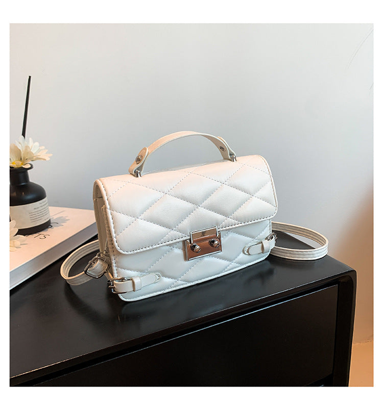 Lock buckle high-quality diamond embroidery handbag fashionable and simple temperament shoulder bag Korean style trendy texture crossbody bag 