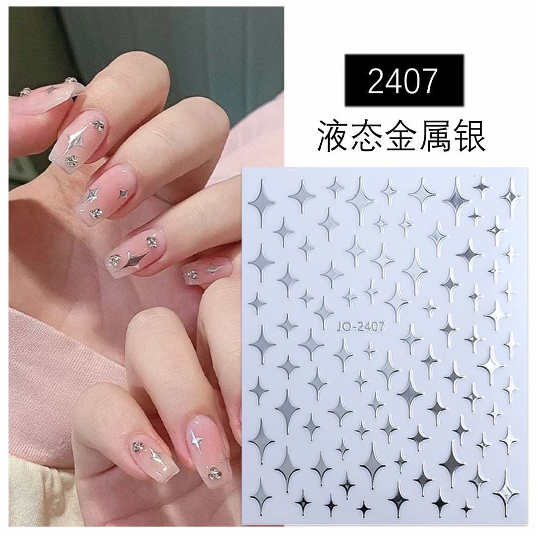 Liquid silver nail stickers five-pointed star love small star glittering metal mirror silver thin glue nail stickers