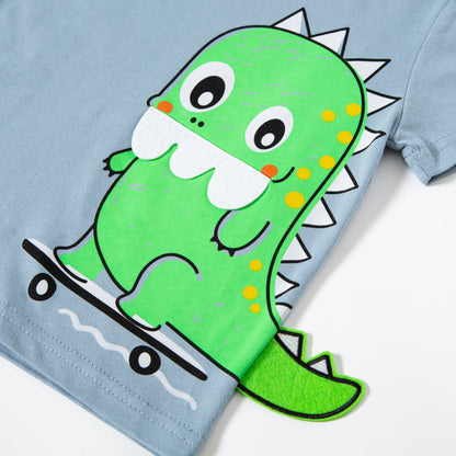 2024 Summer Short-sleeved T-shirt Children's Cartoon Dinosaur Tops Small and Medium Children's Round Neck Sweater Manufacturers One Piece Dropshipping