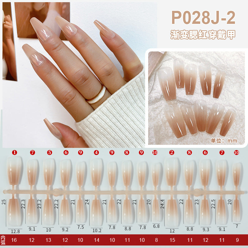 Nail polish spray semi-finished nail piece blush gradient nail polish spray painting hand-wearing long T-shirt fake nail piece