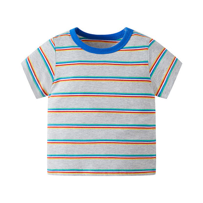 be top children's clothing summer children's short-sleeved T-shirt striped casual clothes boy baby cotton top trendy hair