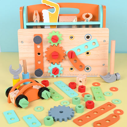 Boys Simulation Wooden Double-sided Screw Tightening Workbench Baby Educational Assembly Children's Screw Tool Box Toy