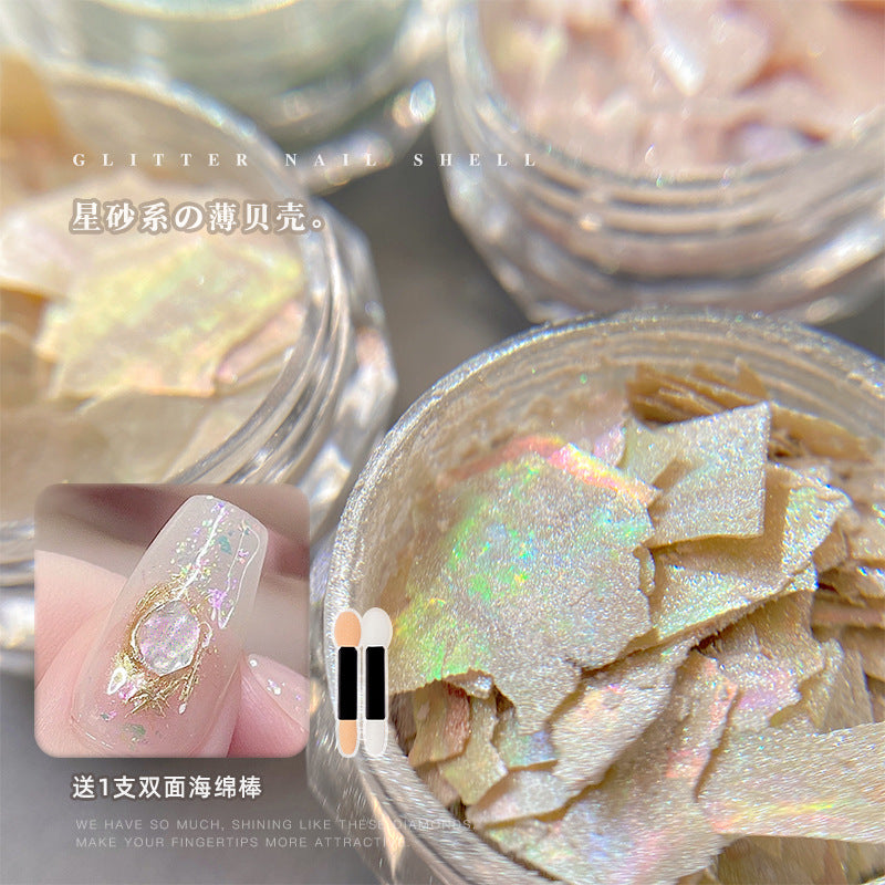 Nail art diamond jewelry wholesale fine powder shell stone polarized fantasy color mixed powder natural thin shell irregular nail patch