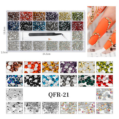 Nail art diamond jewelry 21-grid flat-bottomed special-shaped diamonds of different sizes mixed nail art diamonds special-shaped glass diamonds DIY accessories set