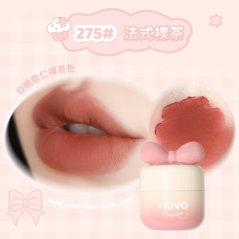 NOVO sweet dream show velvet lip mud soft waxy matte mud matte tea art makeup lip glaze color students តម្លៃសមរម្យ ស្បែកសពិតៗ 