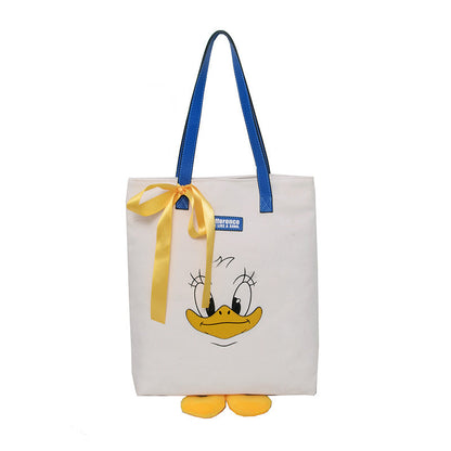 2024 new cute Donald Duck cartoon large capacity student portable tide cloth shoulder new canvas bag female 