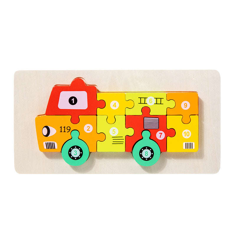 Wooden early education cognitive children's educational toys building blocks animal transportation shape matching 3d three-dimensional puzzle wholesale