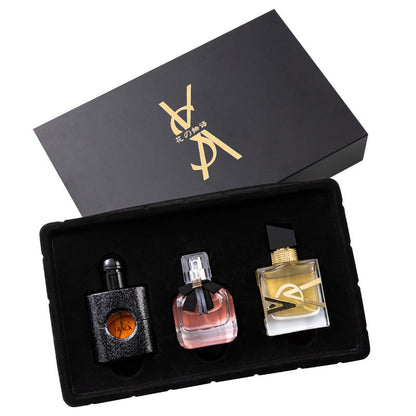 Spot Flower Story Douyin Kuaishou Women's Perfume Set Black Opium ប្រអប់អំណោយទឹកអប់បុរសបីដុំ 