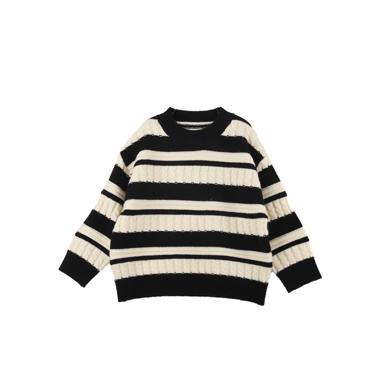 [Clearance Sale] Children's 2023 Winter Thick Cashmere Cable Sweater Boys and Girls Baby Striped Knitted Sweater