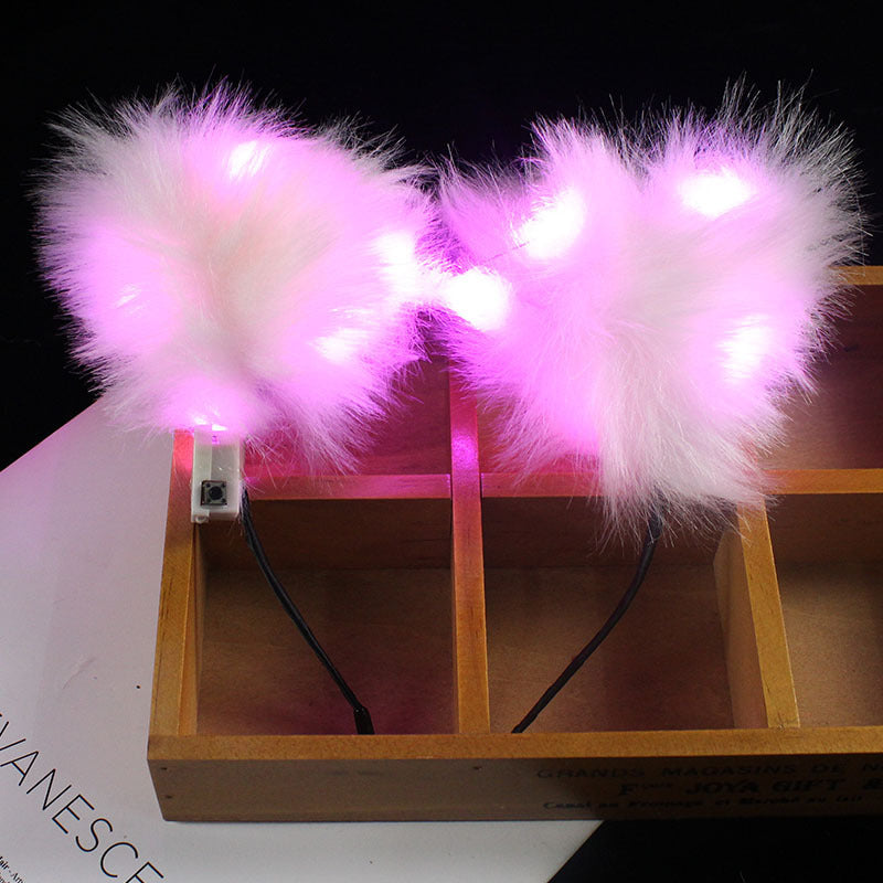 New luminous plush cat ear bell headband cos simulation fox face washing headband Japanese bow head