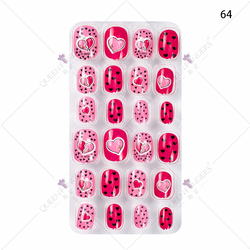 Manicure children's finished nail pieces 24 pieces of adhesive Christmas cartoon bagged wearable color nail pieces nail stickers