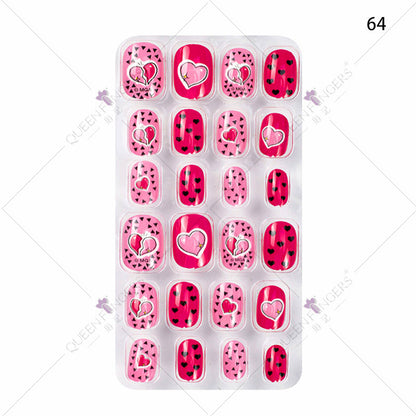 Manicure children's finished nail pieces 24 pieces of adhesive Christmas cartoon bagged wearable color nail pieces nail stickers