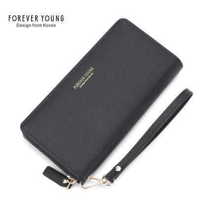 forever young wallet women's temperament handbag versatile fashion long mobile phone wallet anti-scratch leather wallet 