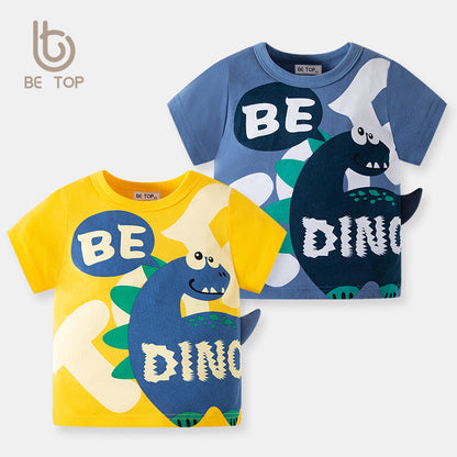 2024 New Summer Children's Three-Dimensional Dinosaur Short-sleeved T-shirt Male Cartoon Semi-Korean Children's Clothing Wholesale One Piece Dropshipping