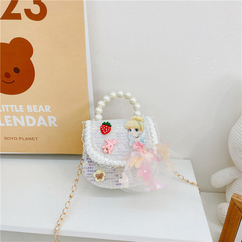 Fashion pearl handbag cute children's bag female trendy chain crossbody bag princess small fragrance style shoulder bag wholesale