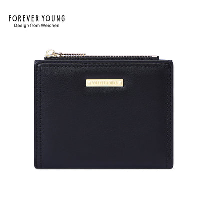 forever young short two-fold side-pull wallet women's simple multi-card slot multi-function ultra-thin coin purse 