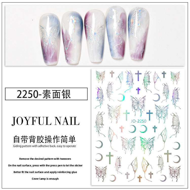 New hollow butterfly hot gold and silver nail stickers star-shaped small fragrance style laser three-dimensional relief cross-border nail stickers