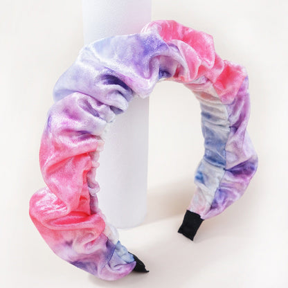 Amazon new style headband for women European and American flannel pleated face wash hair buckle tie-dye color versatile headband for women