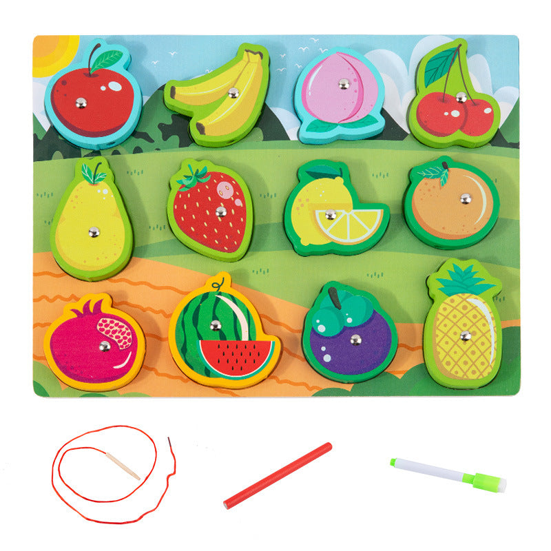 Children's wooden double-sided multifunctional pairing board threading rope drawing board children's fishing string jewelry educational toys