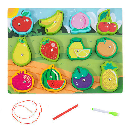 Children's wooden double-sided multifunctional pairing board threading rope drawing board children's fishing string jewelry educational toys