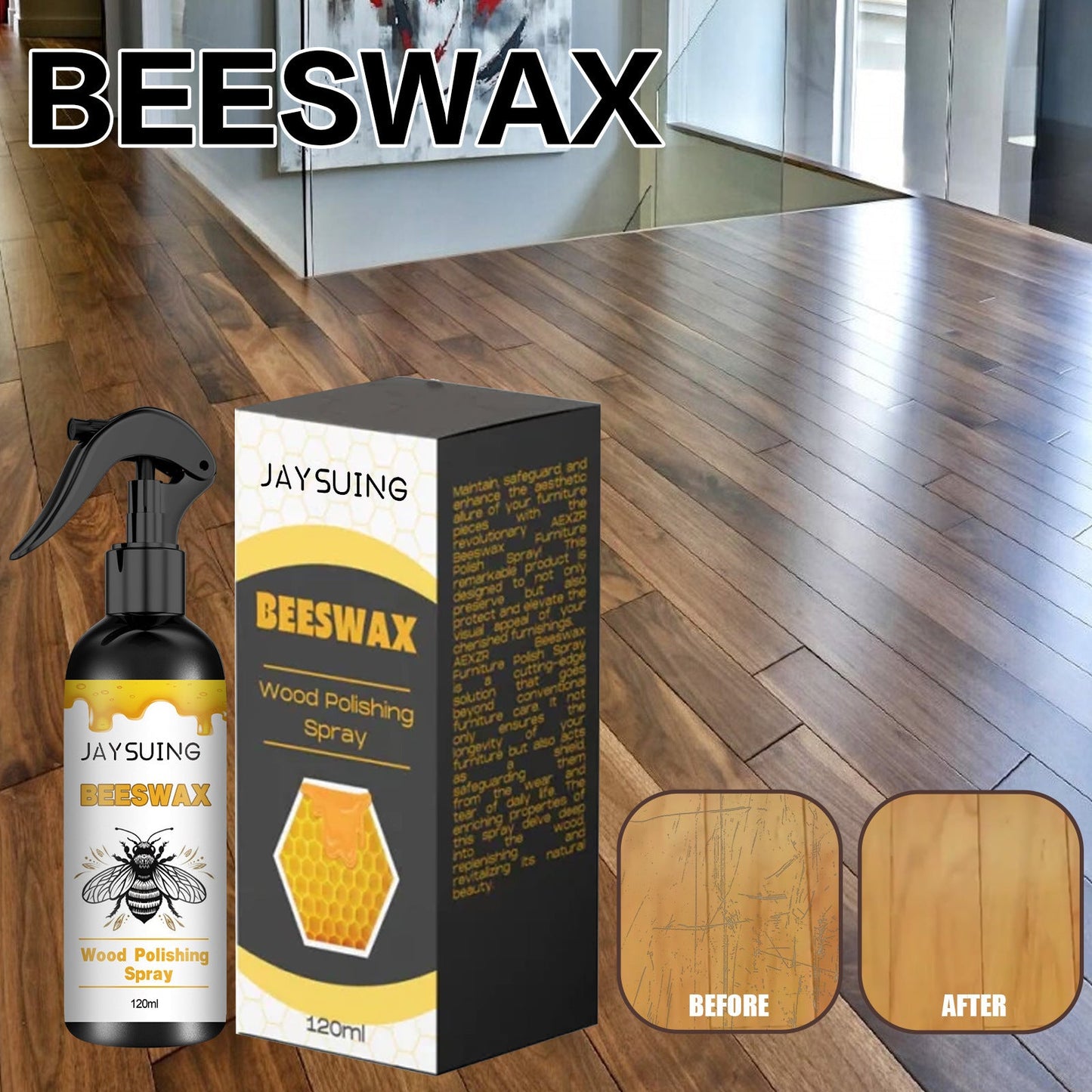 Jaysuing Beeswax Wood Polishing Spray Furniture Floor Polishing Care Scratch Renovation Care Spray 