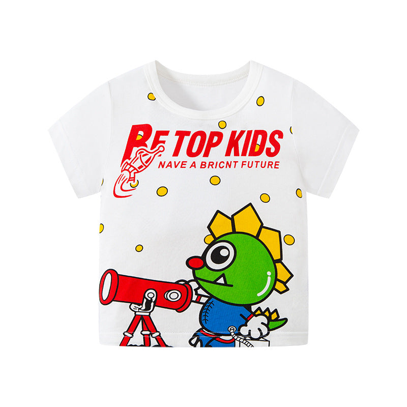 2024 new cross-border Korean summer children's cartoon T-shirt dinosaur pure cotton baby top boy's fashionable T-shirt trend