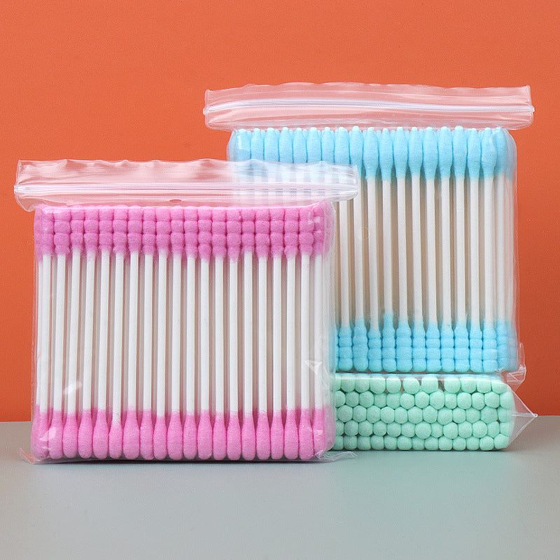 Wholesale beauty makeup auxiliary tools double-headed color disposable paper shaft cotton swabs multi-purpose bag 100/bag