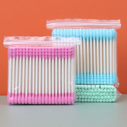 Wholesale beauty makeup auxiliary tools double-headed color disposable paper shaft cotton swabs multi-purpose bag 100/bag