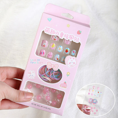 Children's nail stickers nail art patches wearable nails new wearable bracelet rubber band cartoon toy set nail pieces