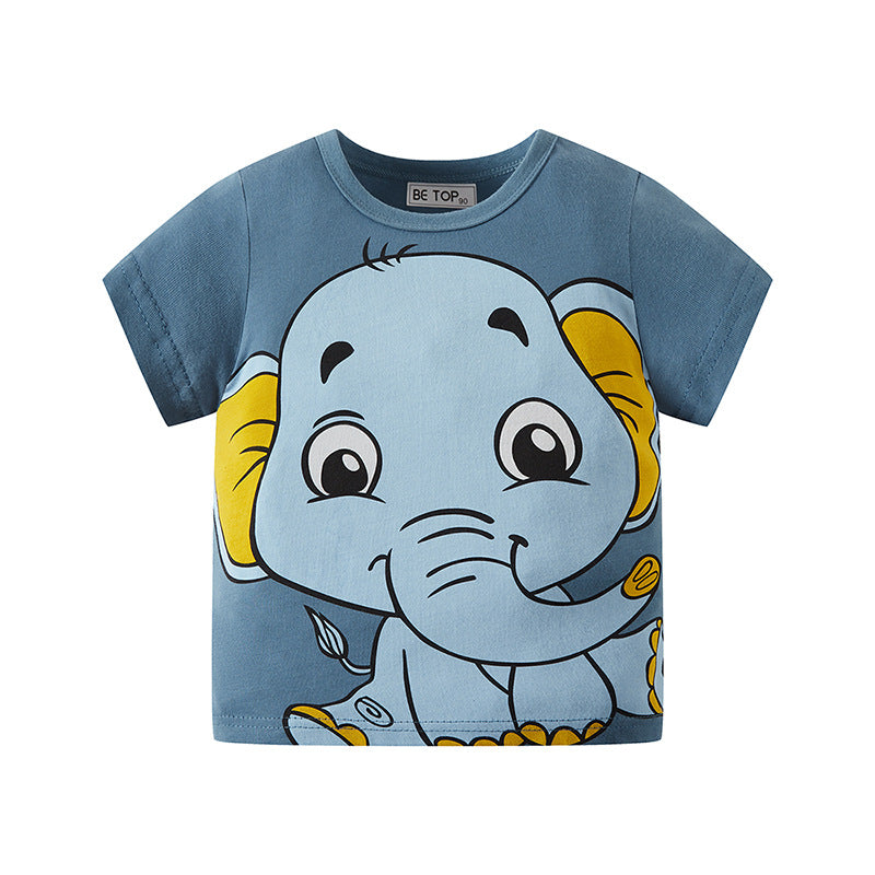 Summer children's clothing children's half-sleeved cartoon elephant pattern boy short-sleeved T baby cotton clothes one piece delivery