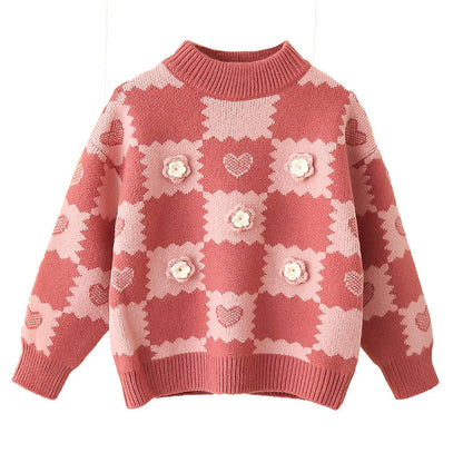 Girls winter thickened sweater thick wool Korean version three-dimensional flowers foreign fat elastic loose pullover bottom outer wear sweater